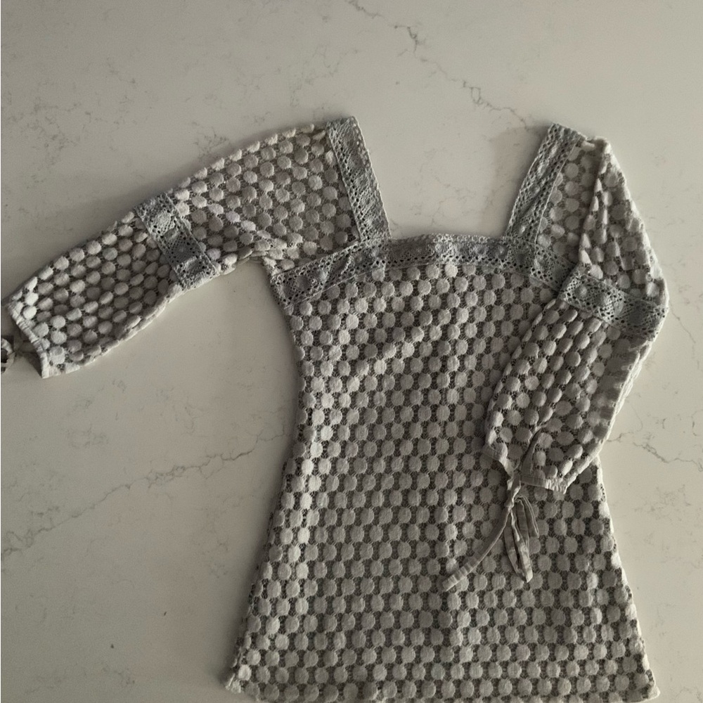 Grey Crochet Lace Top